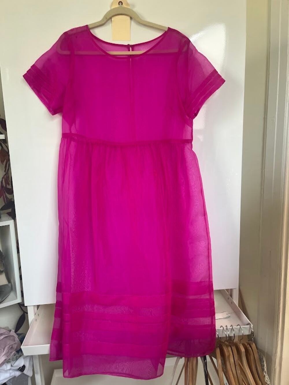 Anthropologie Pink Sheer Overlay Dress Printed Slip 2 Piece Size 6